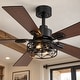 preview thumbnail 1 of 77, 42"/52" Modern Farmhouse Ceiling Fan, Remote Control, Quiet Reversible DC Motor, Timer, Black and Walnut Finish 52 in - Black (Geometric Cage)