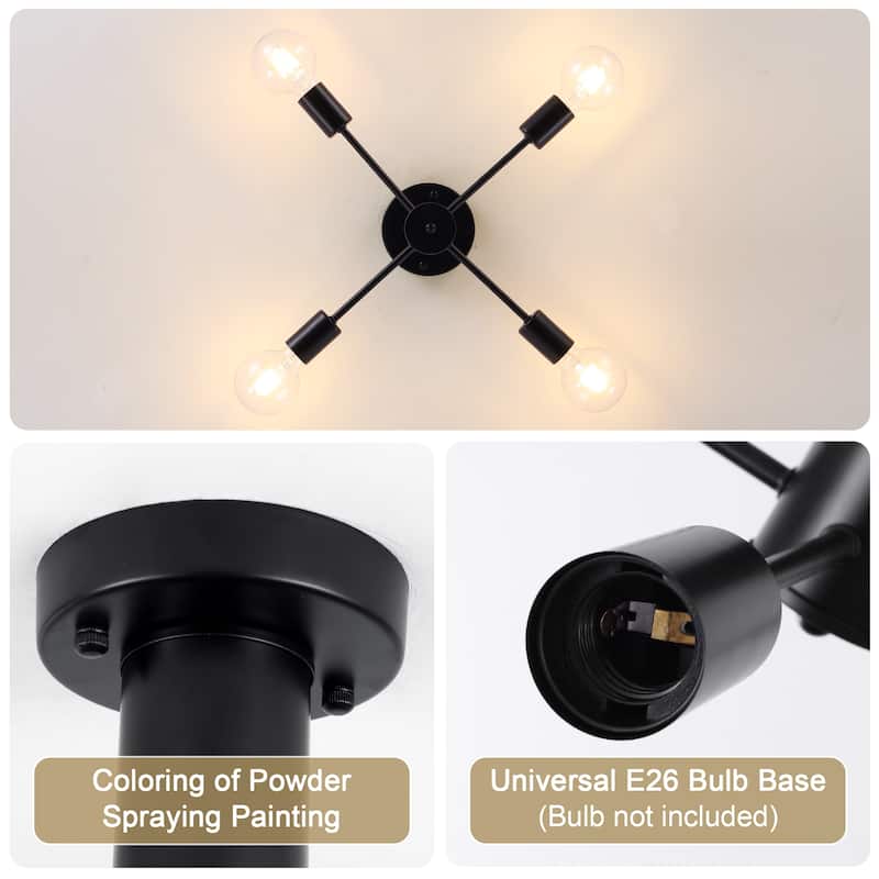 4-Light Modern Semi Flush Mount Chandelier for Bedroom Study Room