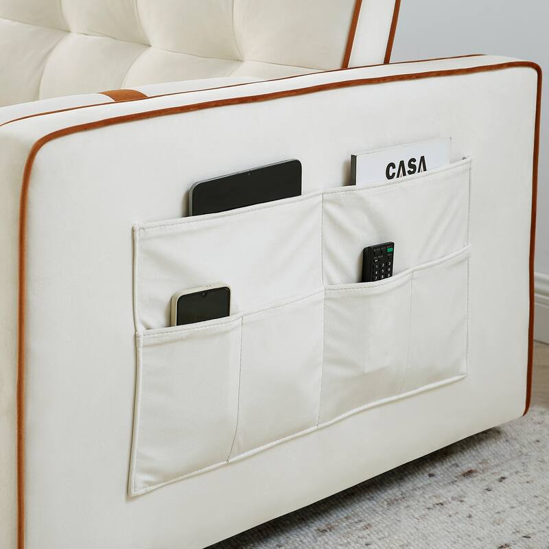 Velvet Pull-Out Sleeper Sofa Bed 55.5" with Adjustable Backrest & Side Pockets