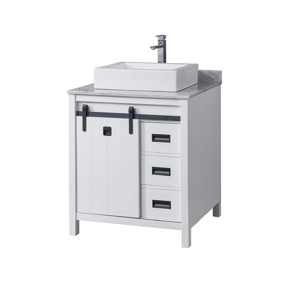 Da Vinci 32 in. Vanity in White with White Carrara Marble Top with white vessel sink