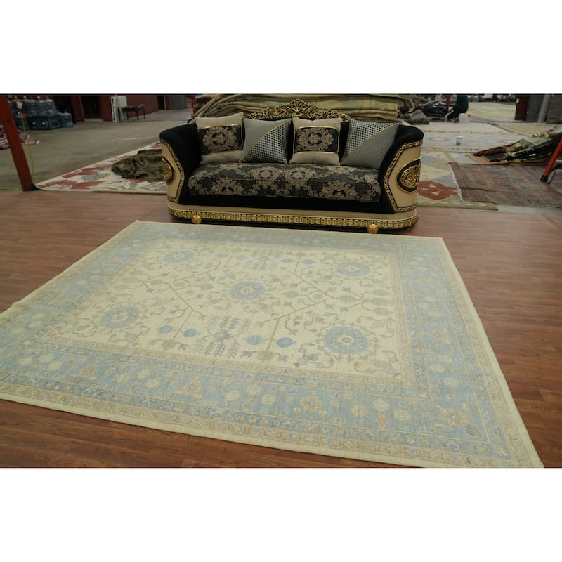 Vegetable Dye Wool Oushak Turkish Area Rug, Floral Geometric Carpet - 9' 8'' X 8' 0''