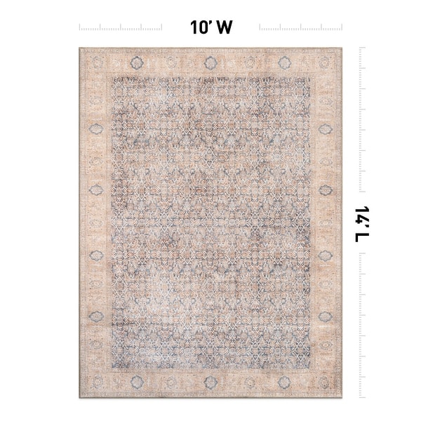 dimension image slide 3 of 27, Vintage Washable Rug – Low Pile with Subtle Pattern, Perfect for Neutral Spaces in Living Room, Entryway, or Bedroom