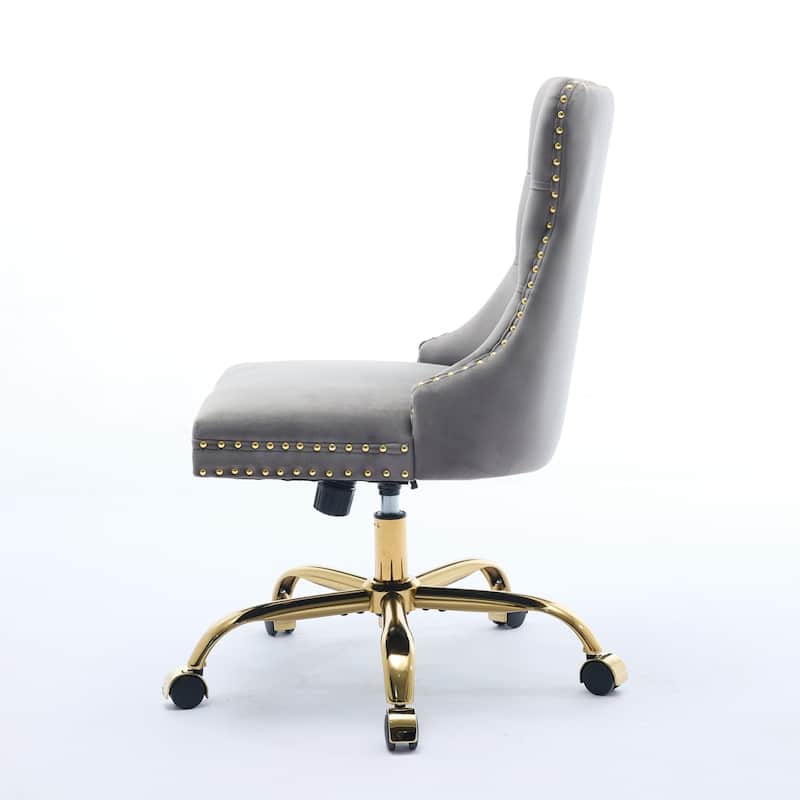 Modern Velvet Swivel Height-adjustable Office Chair with Tufted Back