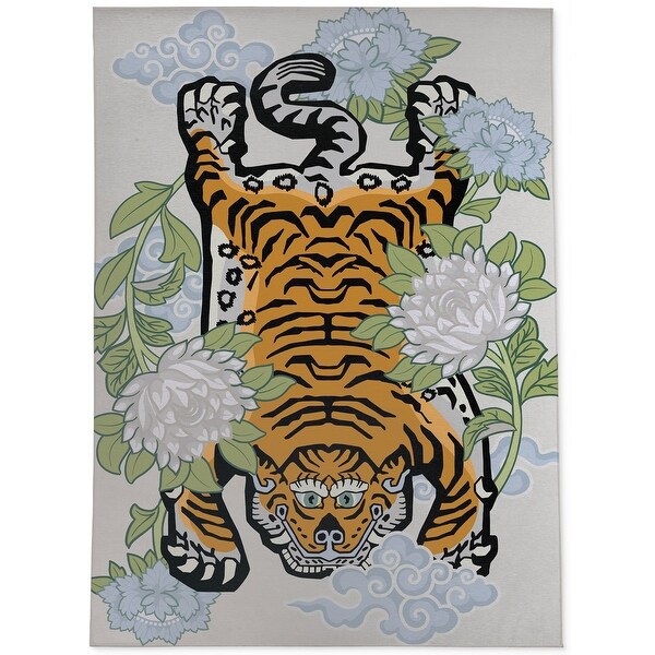 TIBETAN TIGER FLORAL GREY Outdoor Rug By Kavka Designs - Bed Bath