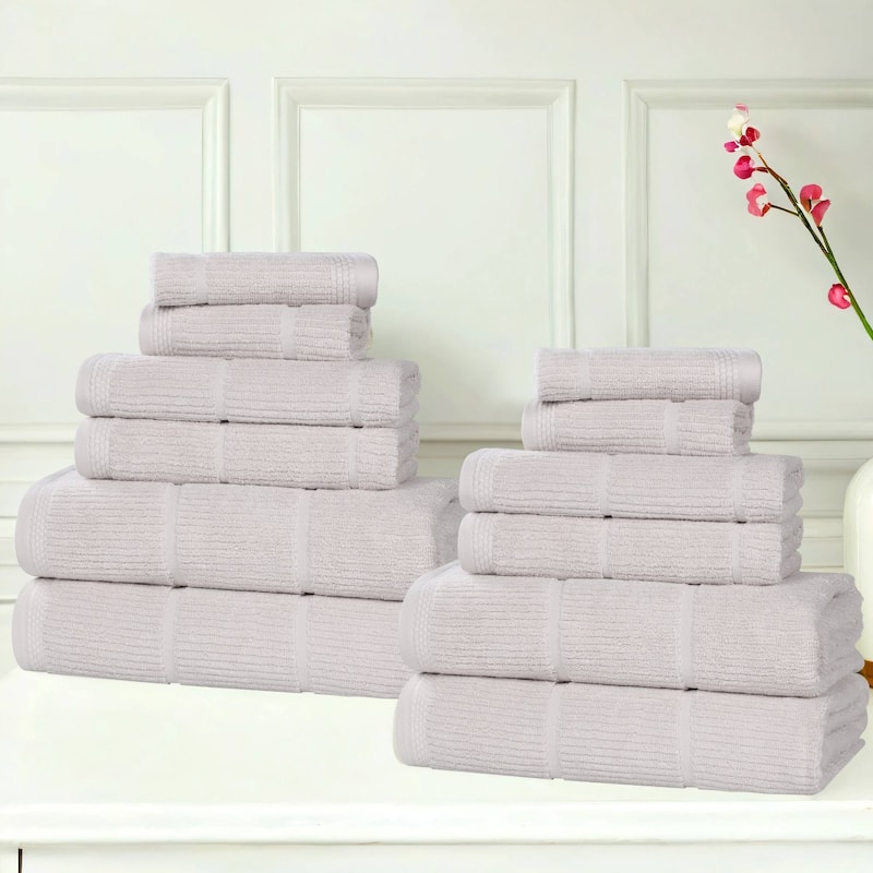 Superior Milo Smart Twist Viscose Cotton Blend 12 Piece Towel Set - Silver