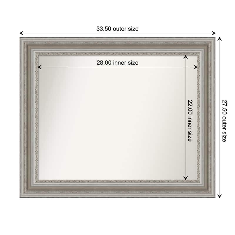 Parlor Silver Framed Non-Beveled Custom Wall Mirror, Bathroom Vanity Mirror - Outer Size: 33.5 x 27.5