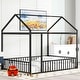 preview thumbnail 2 of 54, Kids Playhouse Bed, Metal House Bed Frame with Roof & Fence, Floor Bed for Kids Gilrs Boys