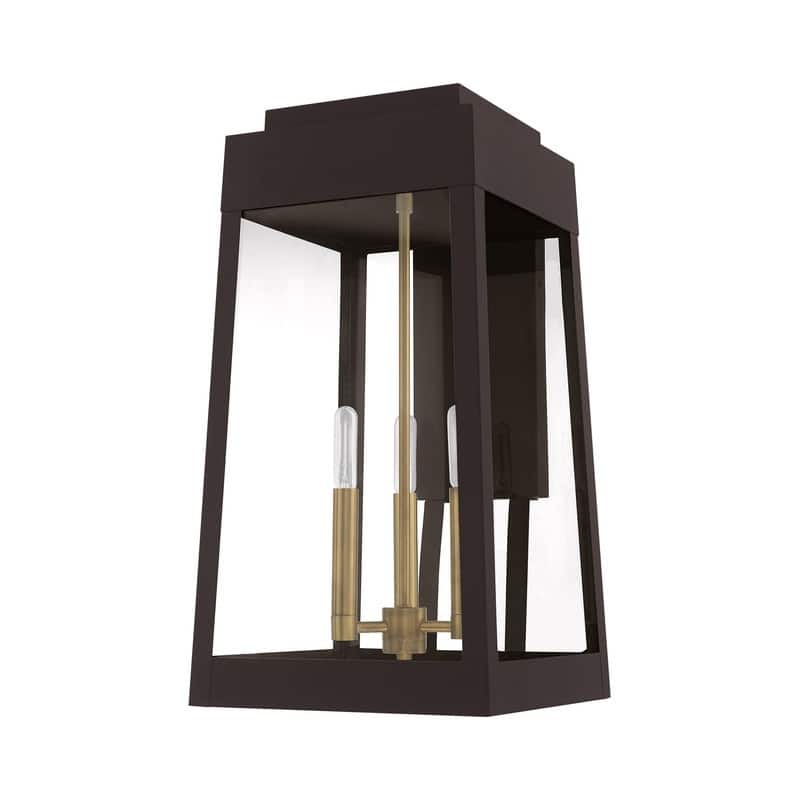 Livex Lighting 3-Light Outdoor Wall Lantern, 20858 - Bronze finish with clear glass - 10.5" W X 20" H X 12.75" EXT