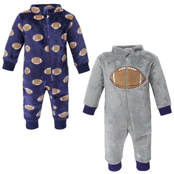 slide 1 of 1, Hudson Baby Unisex Baby Fleece Jumpsuits, Coveralls, and Playsuits, Football 0 - 3 Months - Grey/Blue