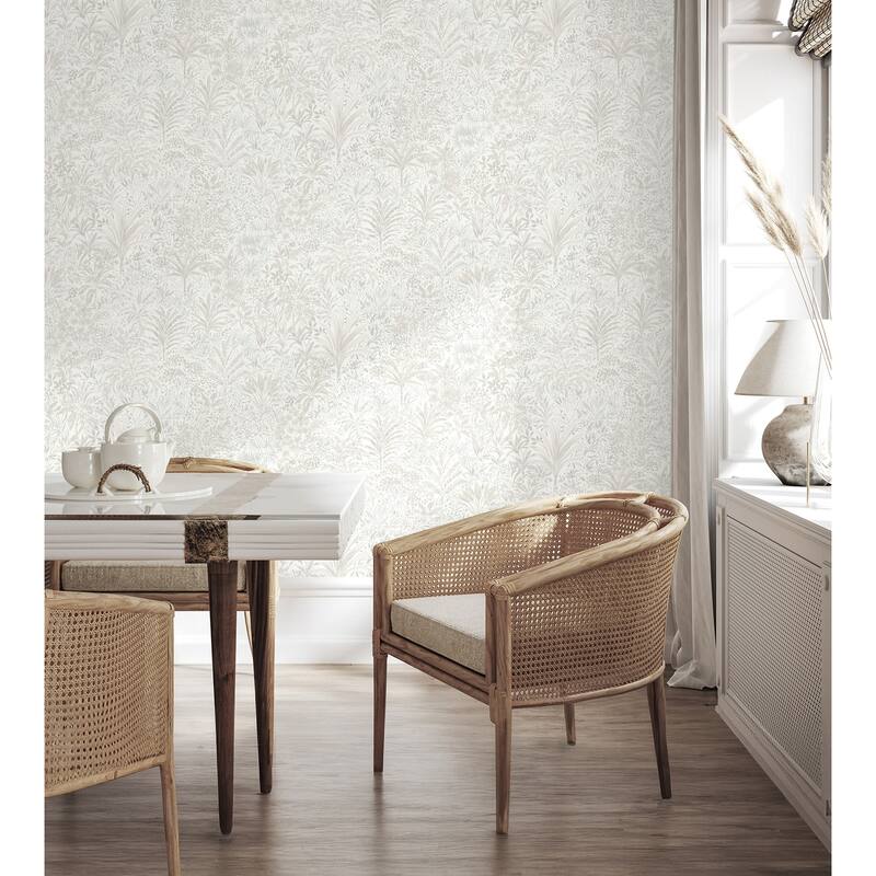 Fine Decor Meilani White & Silver Palm Landscape Wallpaper