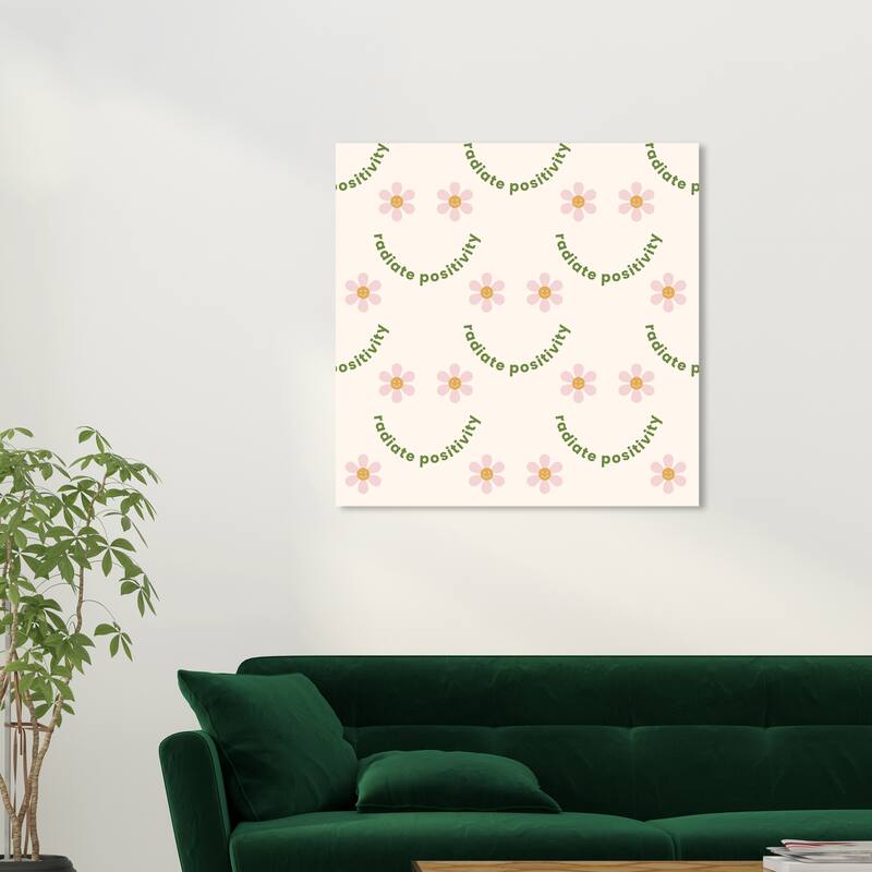 Wynwood Studio Canvas Typography and Quotes Radiate Positivity Smile White Modern & Contemporary Wall Art Canvas Print