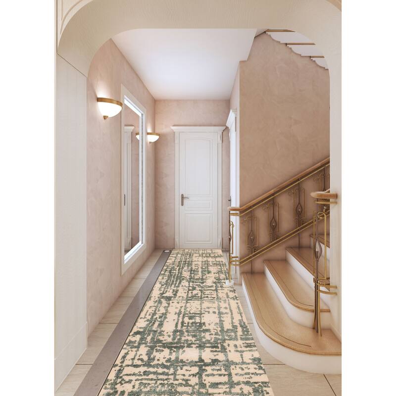 ECARPETGALLERY Hand-knotted Legacy Dark Green, Ivory Silk, Wool Rug - 2'6 x 12'3
