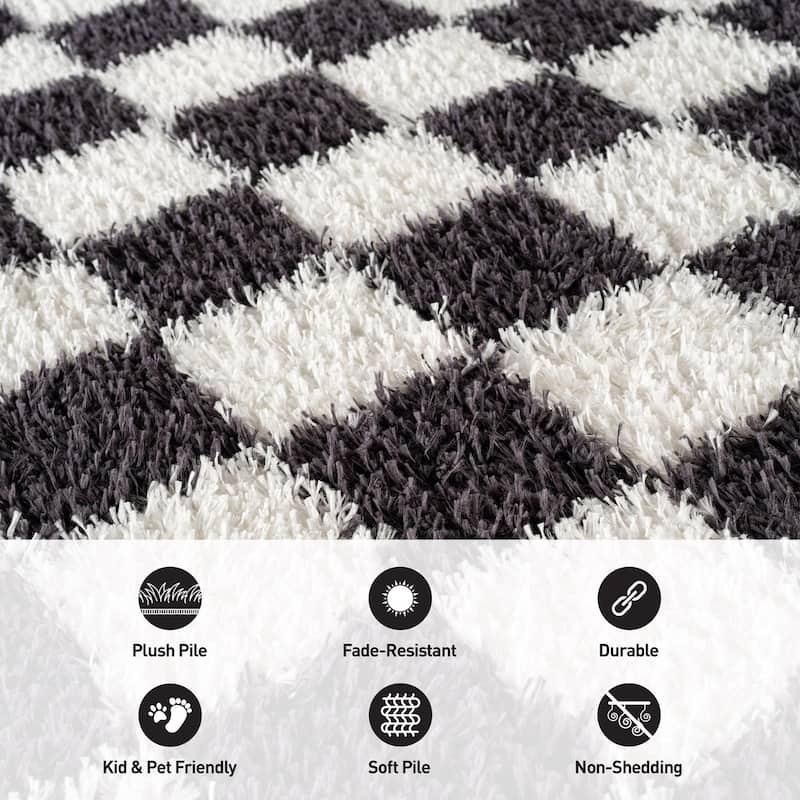 Block Shag Rug - Great for Living Room, Bedroom, or Entryway - Medium Pile, Easy to Clean - Anthracite Dark Gray