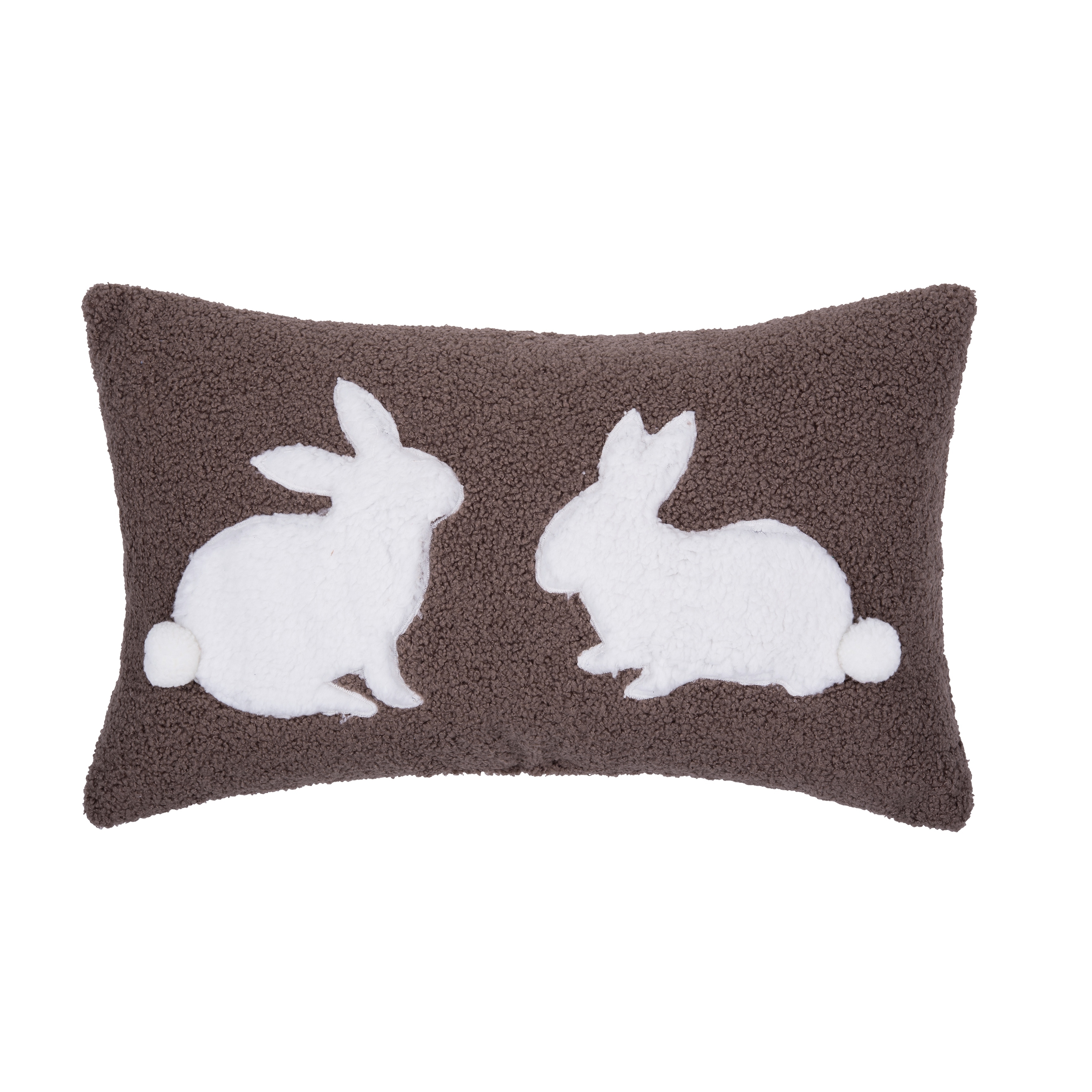 Easter Bunny Rabbit Duo Silhouettes Hooked Mini Brown Lumbar Accent Pillow 12" x 20"