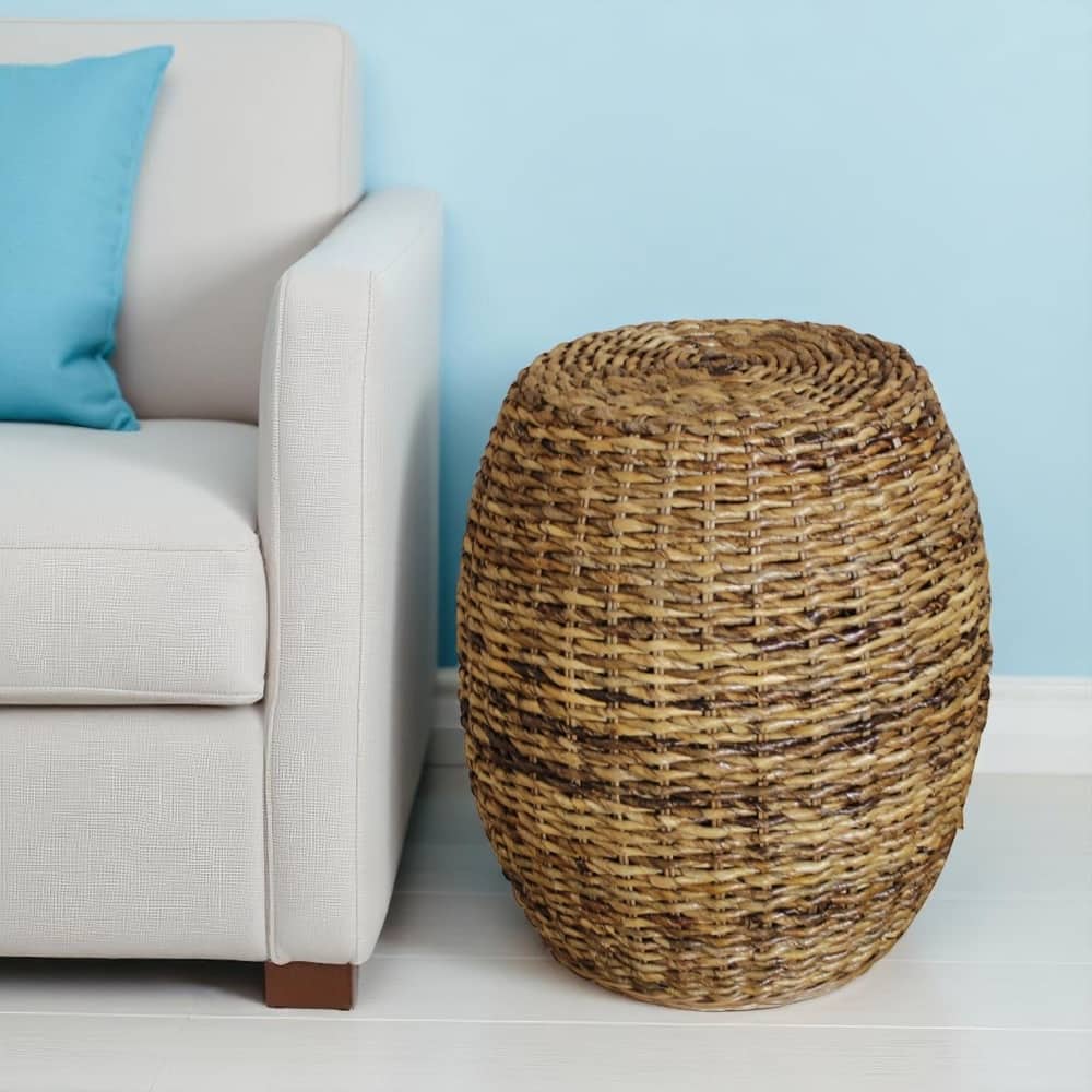 HomeRoots 20" Natural Rattan Round Drum End Table - 16.75 in. x 19.5 in. x 16.75 in.