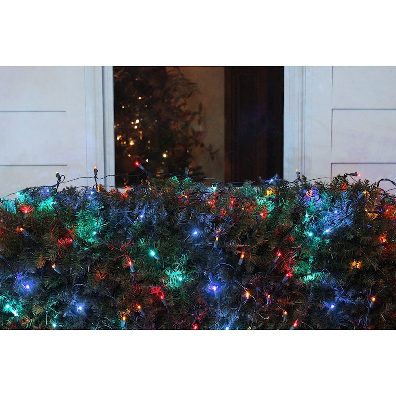 4'x6' Multi-Color LED Wide Angle Net Style Christmas Lights Green Wire