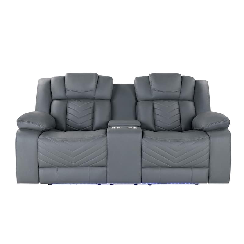 75" Light Gray Faux Leather Power Reclining Loveseat With Storage