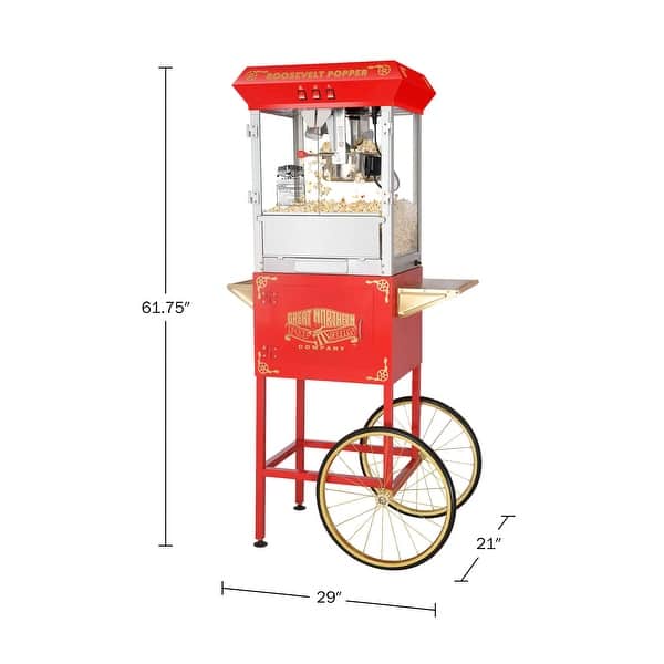 Popcorn Machine with Cart – 8oz Popper with Stainless-steel Kettle by Great Northern Popcorn (Red)