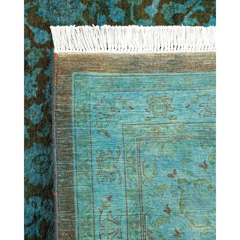Overton Hand Knotted Wool Vintage Inspired Modern Contemporary Overdyed Blue Area Rug - 9' 3" x 12' 1"