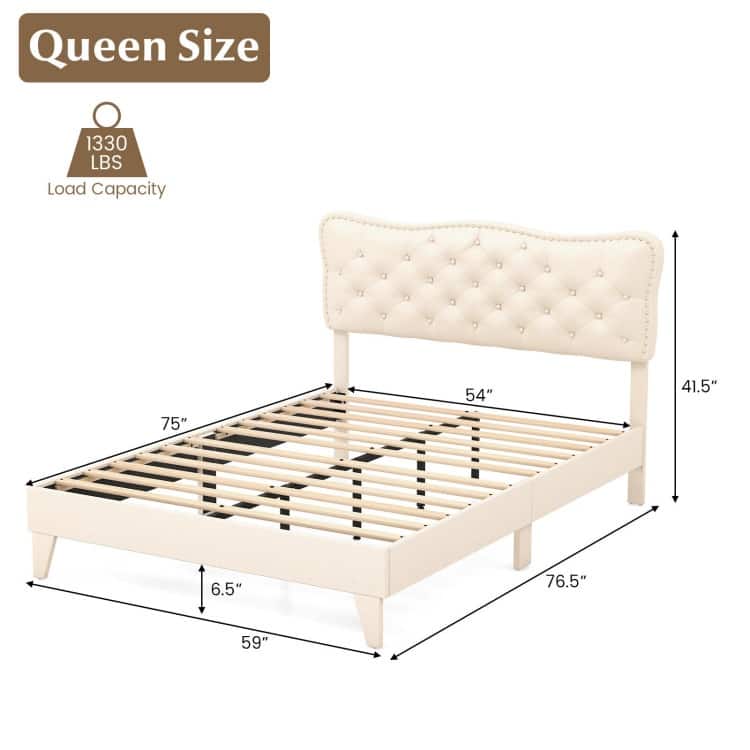 Bed Frame with Nail Headboard and Wooden Slats