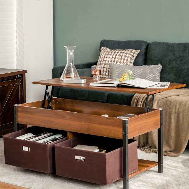 Lift Top Coffee Table Central Table with Drawers and Hidden Compartment for Living Room - 42" x 19.5" x 19" (L x W x H)