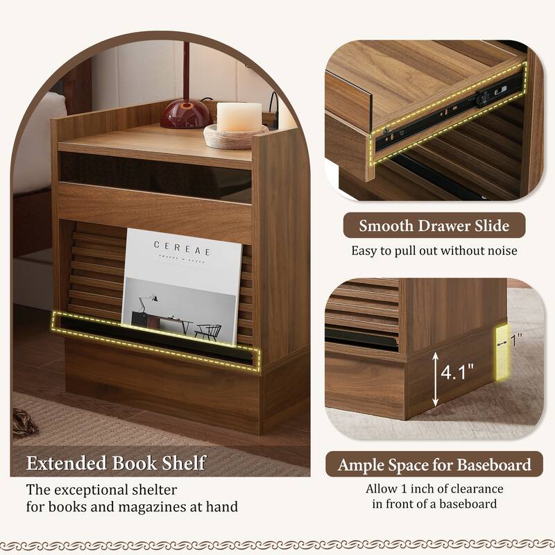 Christopher Knight Home - Mason Mid-Century Modern LED lights Nightstand with 2 Drawers, Bedside Tables/End Table