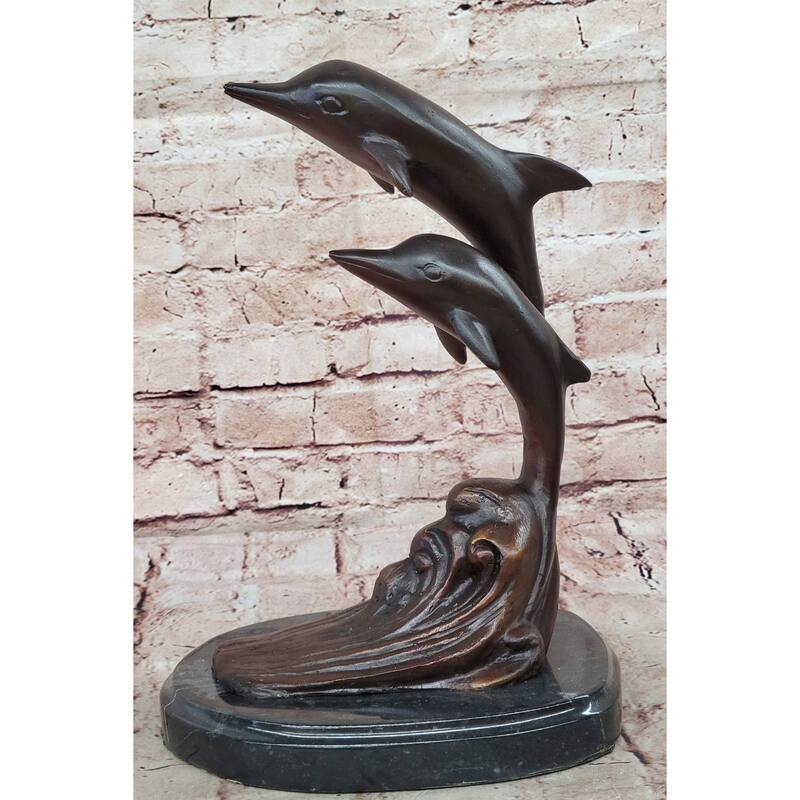 Signed Numbered Bronze Dolphin Sculpture – Dolphins Jumping Over Waves