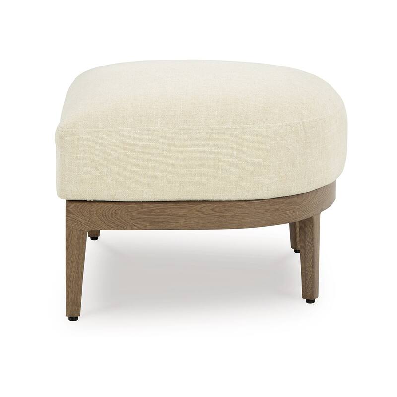 Baily Outdoor Ottoman, Cream White Fabric Cushion, 28 Inch Brown Metal