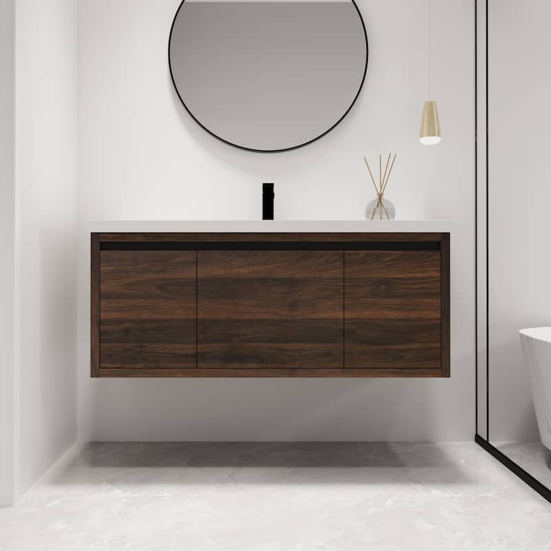 Malwee 24"/48" Floating Bathroom Vanity, Modern Wall Mounted Bathroom Vanity, Single with Resin Top and Soft Close Door