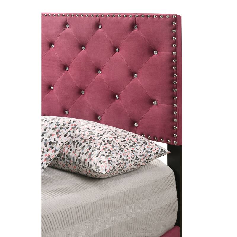 Suffolk Velvet Upholstered Jewel Accent Tufted Nailhead Panel Bed