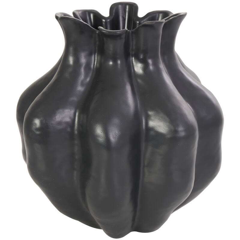 Black Resin Tulip Shaped Abstract Decorative Vase (Set of 2)