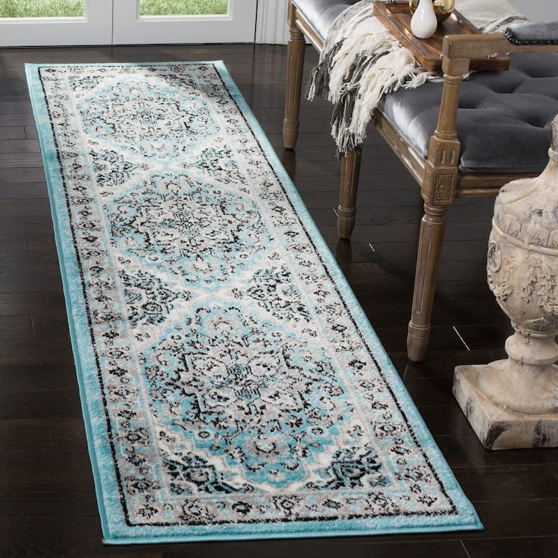 SAFAVIEH Skyler Agoritsa Oriental Boho Rug - 2' x 8' Runner - Blue/Ivory