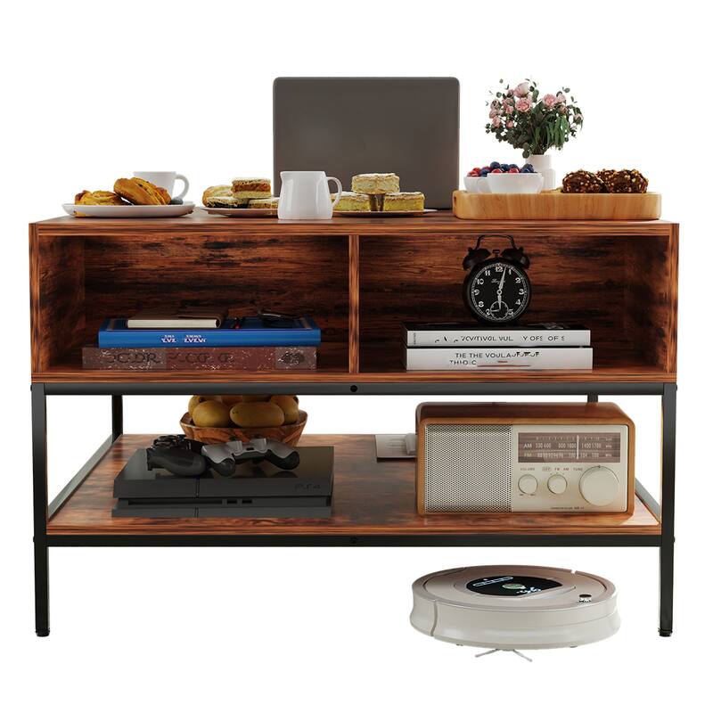 Farmhouse Flip Top Coffee Table with Storage - 31.5" Rustic Wood Grain Table, Hidden Storage Compartment for Living Room