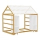 preview thumbnail 25 of 30, Floor Bed Design Wooden House Bed with Fence and Roof,Twin Size