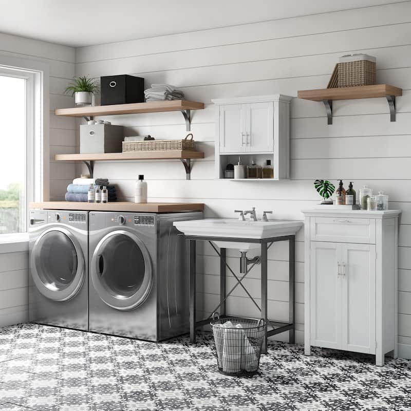 RiverRidge Somerset Two-Door Bathroom and Laundry Storage Cabinet with Drawer and Adjustable Shelf - White - N/A