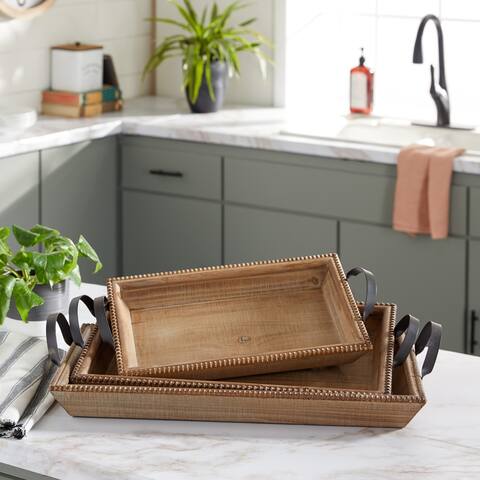 Brown Wood Coastal Tray (Set of 3) - 27 x 15 x 5