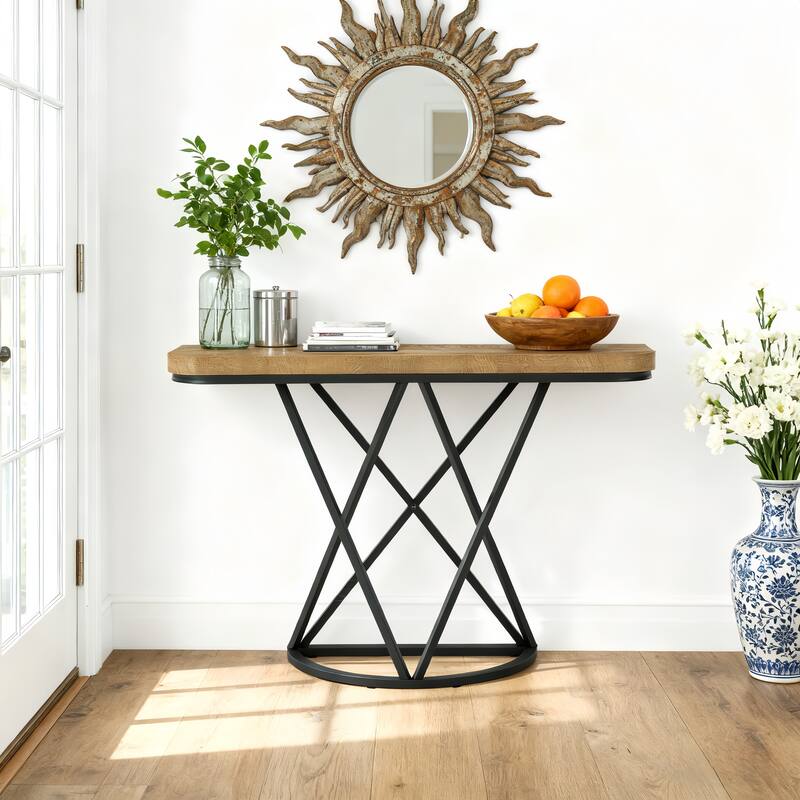 41.33" Console Table with Modern Metal Geometric Base