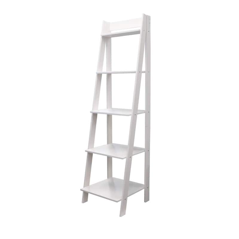 Adeptus Solid Wood 5 Shelf Ladder Bookshelf Solid White