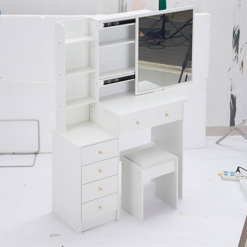 37" Large Space Vanity Set with Sliding Mirror and Storage