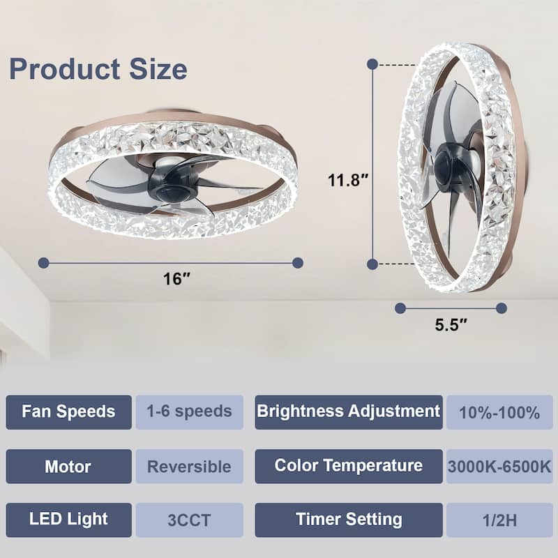 Low Profile Ceiling Fan with Light: 20-16 Inch, App Remote Control, Dimmable 3 CCT LED, 6 Wind Speeds, Ultra Quiet