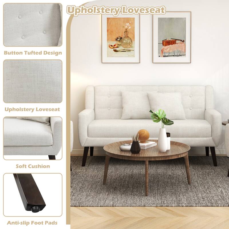 Modern Upholstered Faux Leather Tufted Armchair Linen Accent Chairs