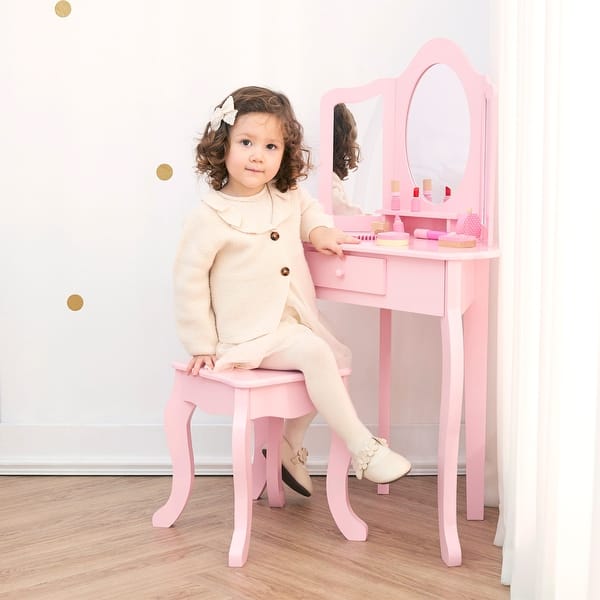 slide 2 of 8, Little Lady Alessandra Medium Corner Play Vanity - Pink - 26"L x 11.625"W x 40"H 26"L x 11.625"W x 40"H - Pink
