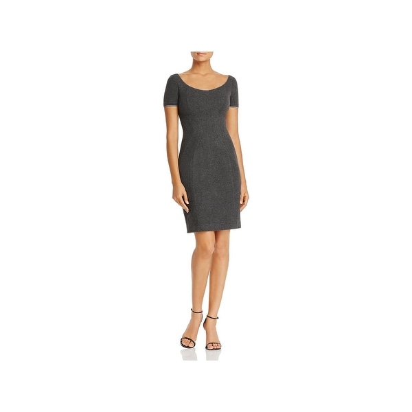 T Tahari Womens Pepita Wear to Work Dress Embellished Neck Short Sleeves