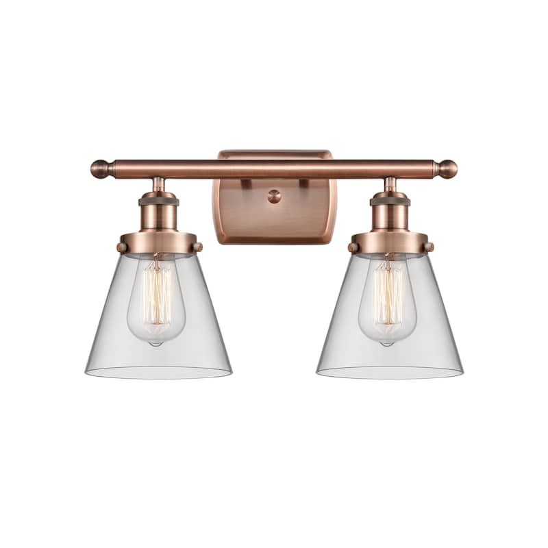Innovations Lighting Ballston Urban Cone - 2 Light 16" Bath Vanity Light - Clear/Antique Copper