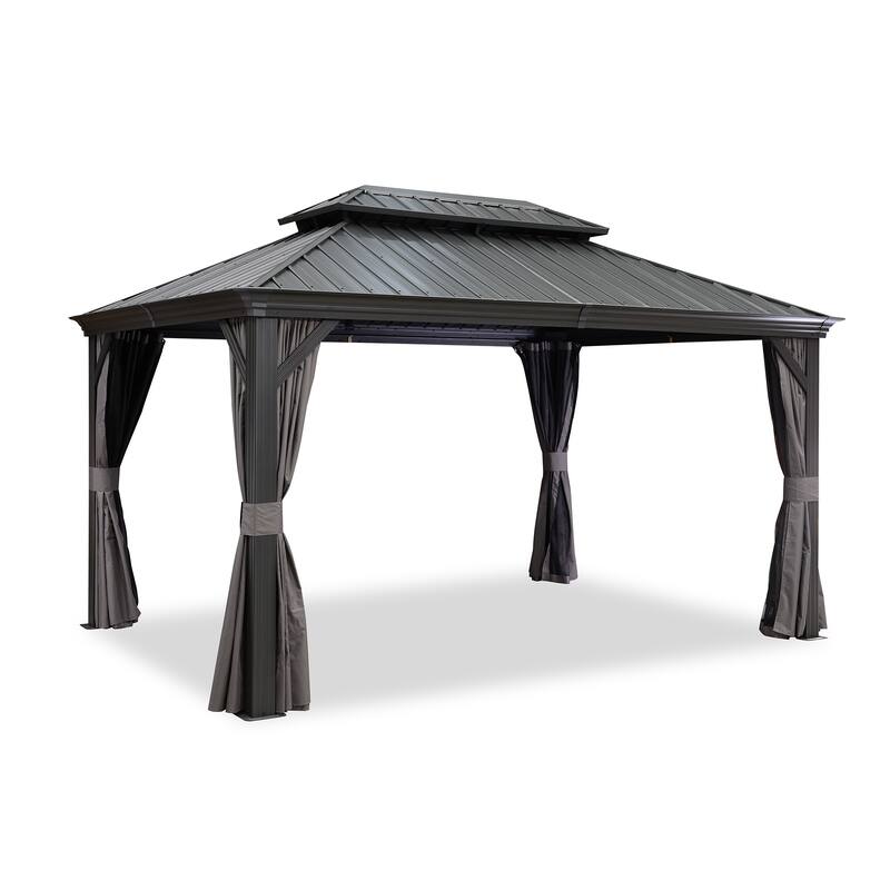 PURPLE LEAF 10x12 Outdoor Galvanized Steel Hardtop Gazebo, Aluminum Frame Gazebo With Curtains