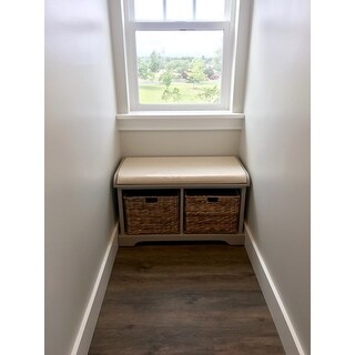 Old Stone Vintage Grey Wicker Storage Bench - 33.5" x 16.1" x 19.9"