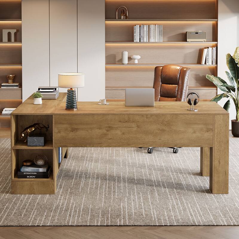 L Shaped Executive Desk with Storage Shelf