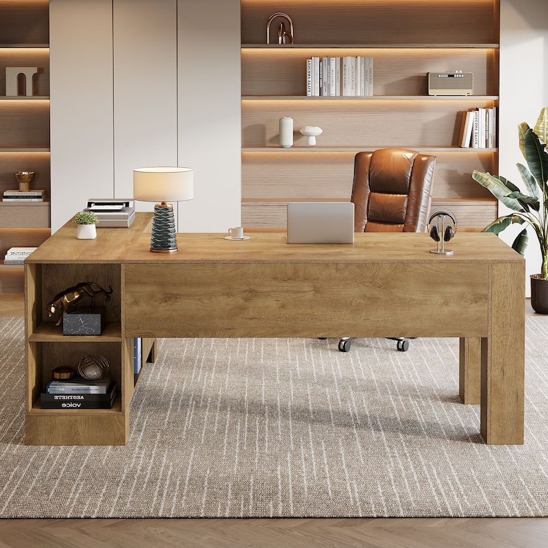 L Shaped Executive Desk with Storage Shelf