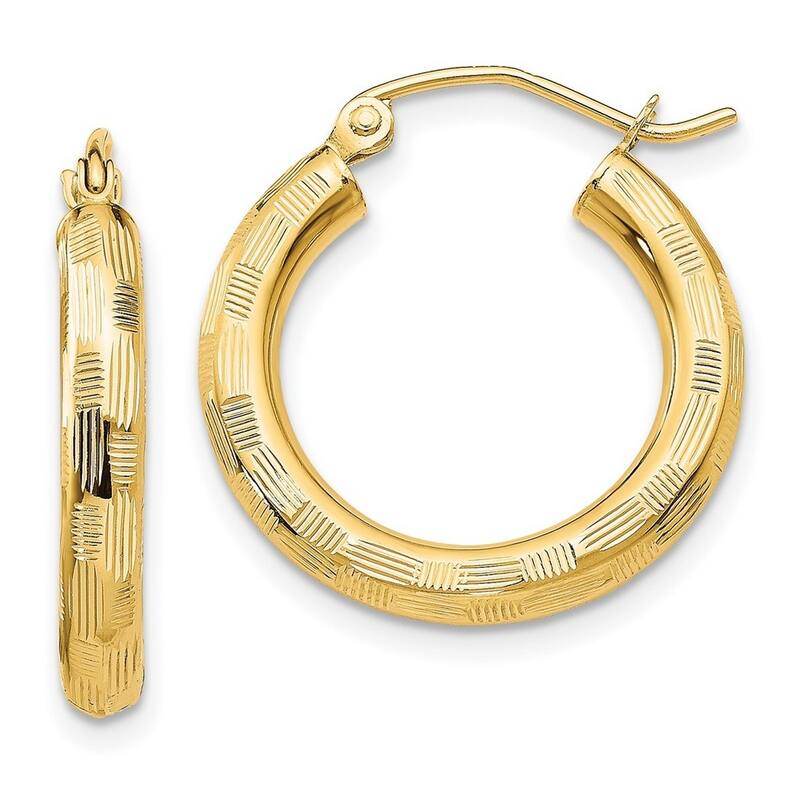 Curata 14k Yellow Gold Textured Checkerboard 20x3mm Hoop Earrings