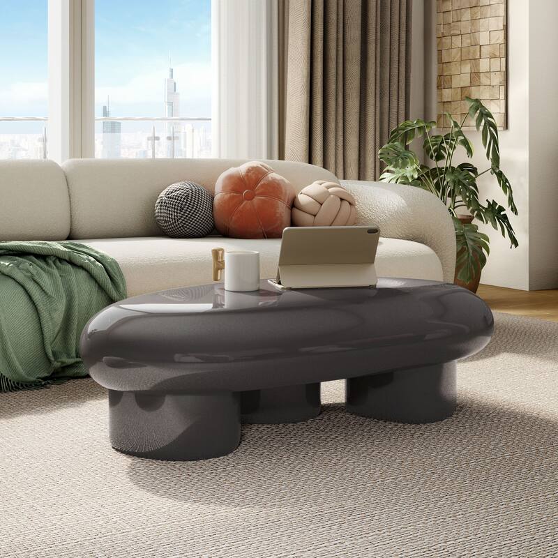 24/7 Shop At Home Modern 2-Piece Oval Glossy Low Profile Coffee Table Set